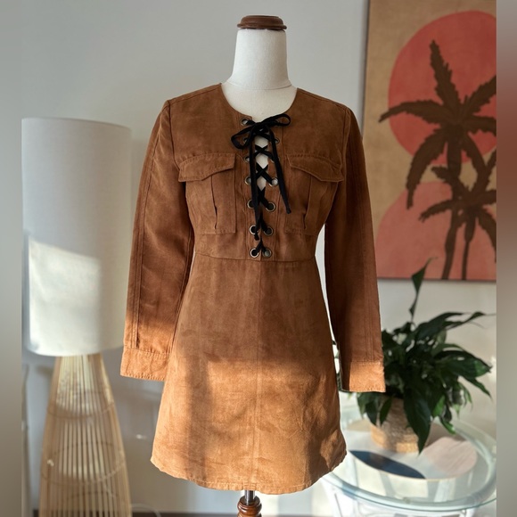 Bardot Suedette Dress With Lace Up Front - Picture 3 of 6